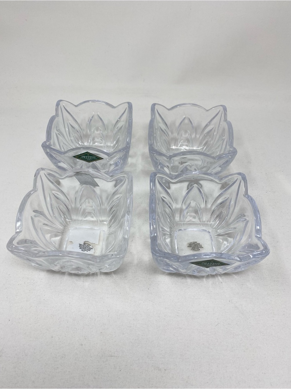Shannon Crystal Clear Glass Floral Square Serving Bowls - Set of 4